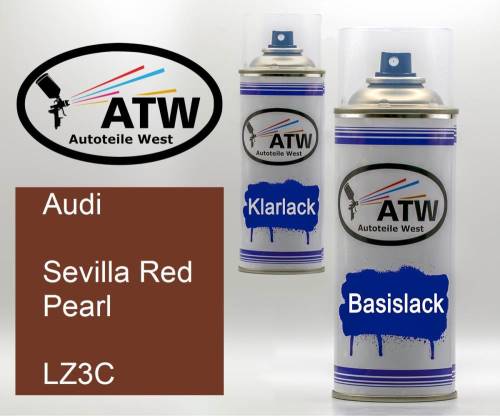 Audi, Sevilla Red Pearl, LZ3C: 400ml Sprühdose + 400ml Klarlack - Set, von ATW Autoteile West.